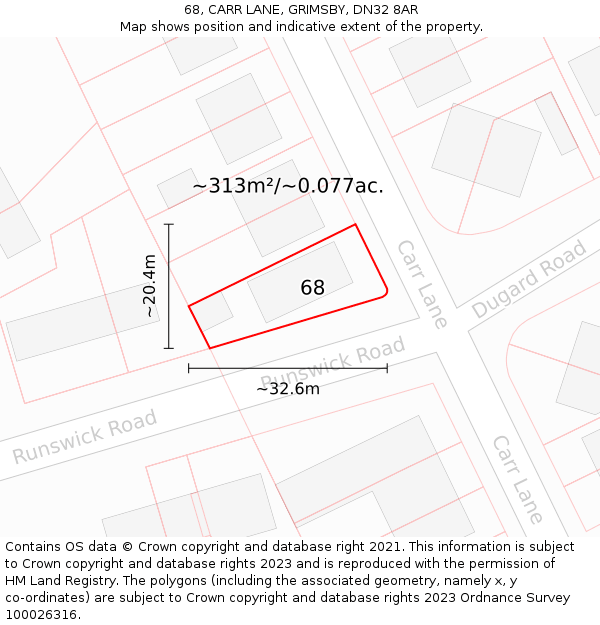 68, CARR LANE, GRIMSBY, DN32 8AR: Plot and title map
