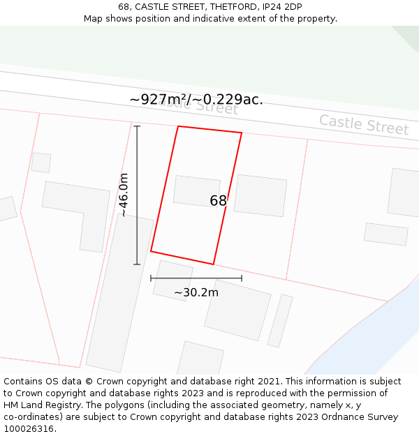 68, CASTLE STREET, THETFORD, IP24 2DP: Plot and title map