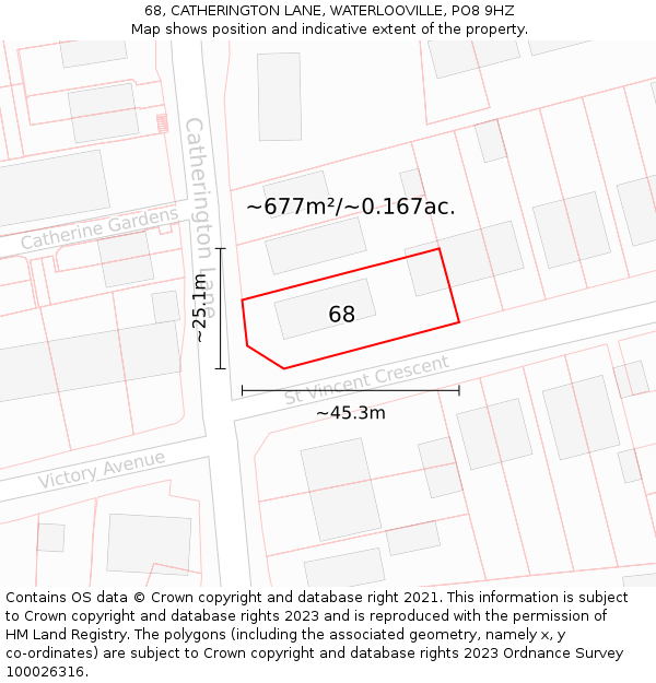 68, CATHERINGTON LANE, WATERLOOVILLE, PO8 9HZ: Plot and title map