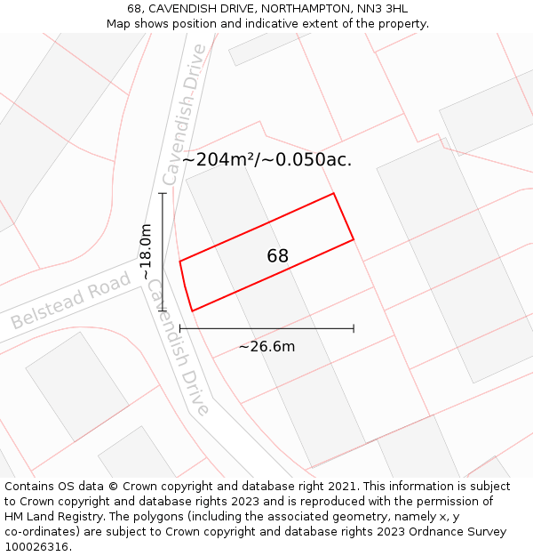 68, CAVENDISH DRIVE, NORTHAMPTON, NN3 3HL: Plot and title map