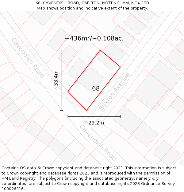 68, CAVENDISH ROAD, CARLTON, NOTTINGHAM, NG4 3SB: Plot and title map