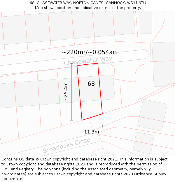 68, CHASEWATER WAY, NORTON CANES, CANNOCK, WS11 9TU: Plot and title map