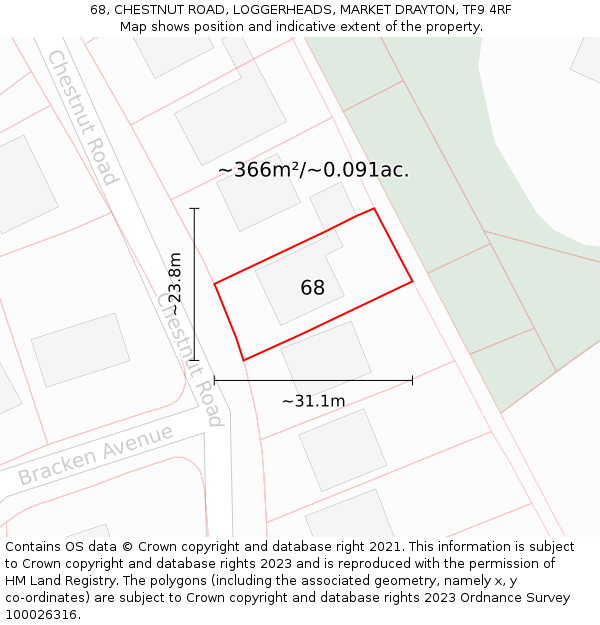 68, CHESTNUT ROAD, LOGGERHEADS, MARKET DRAYTON, TF9 4RF: Plot and title map