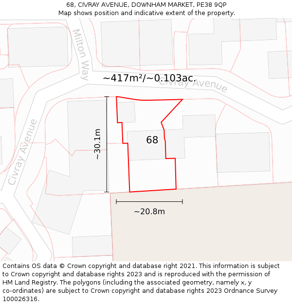 68, CIVRAY AVENUE, DOWNHAM MARKET, PE38 9QP: Plot and title map