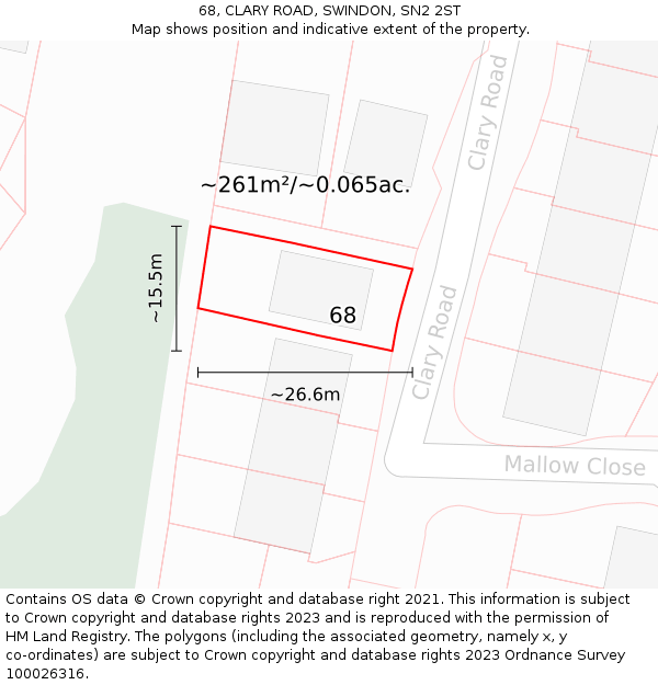 68, CLARY ROAD, SWINDON, SN2 2ST: Plot and title map