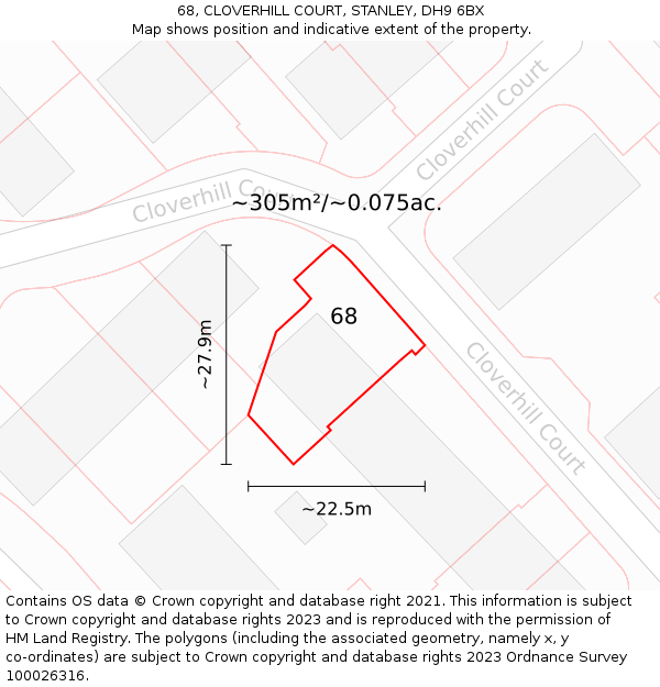 68, CLOVERHILL COURT, STANLEY, DH9 6BX: Plot and title map