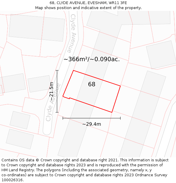 68, CLYDE AVENUE, EVESHAM, WR11 3FE: Plot and title map