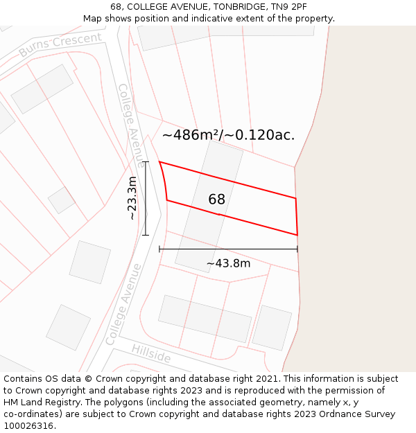 68, COLLEGE AVENUE, TONBRIDGE, TN9 2PF: Plot and title map