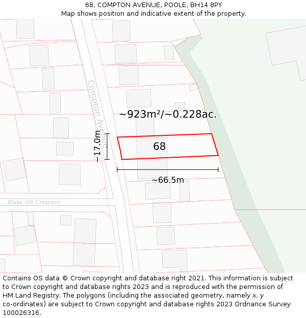 68, COMPTON AVENUE, POOLE, BH14 8PY: Plot and title map