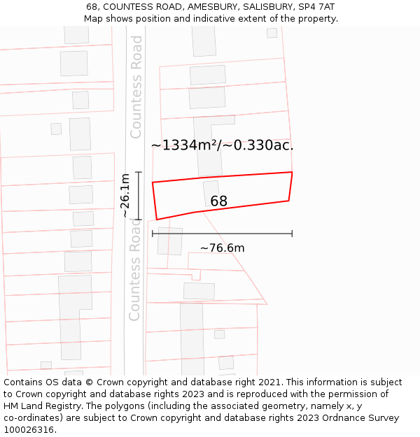 68, COUNTESS ROAD, AMESBURY, SALISBURY, SP4 7AT: Plot and title map