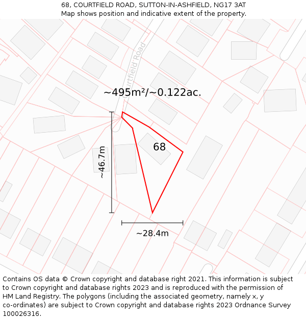 68, COURTFIELD ROAD, SUTTON-IN-ASHFIELD, NG17 3AT: Plot and title map