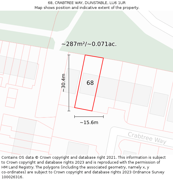 68, CRABTREE WAY, DUNSTABLE, LU6 1UR: Plot and title map