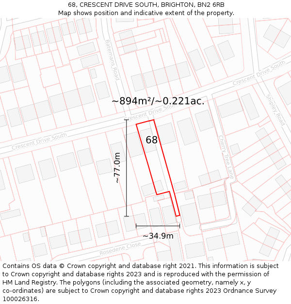 68, CRESCENT DRIVE SOUTH, BRIGHTON, BN2 6RB: Plot and title map