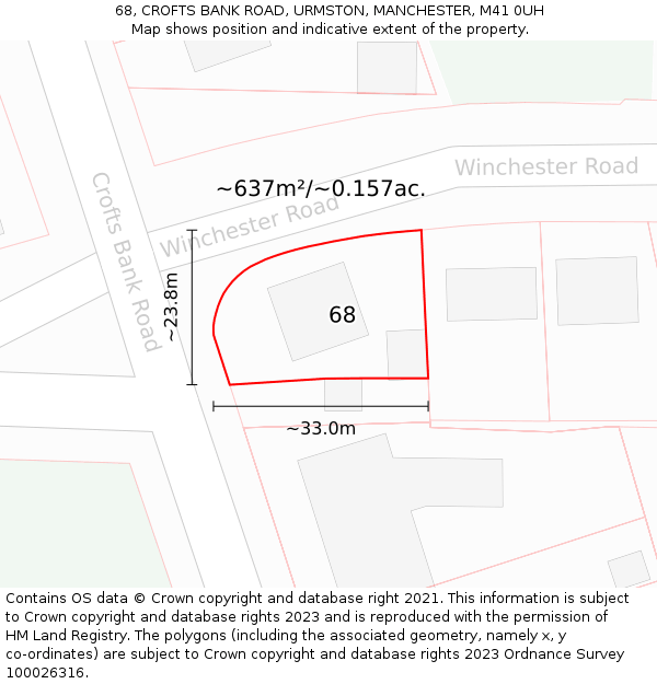 68, CROFTS BANK ROAD, URMSTON, MANCHESTER, M41 0UH: Plot and title map