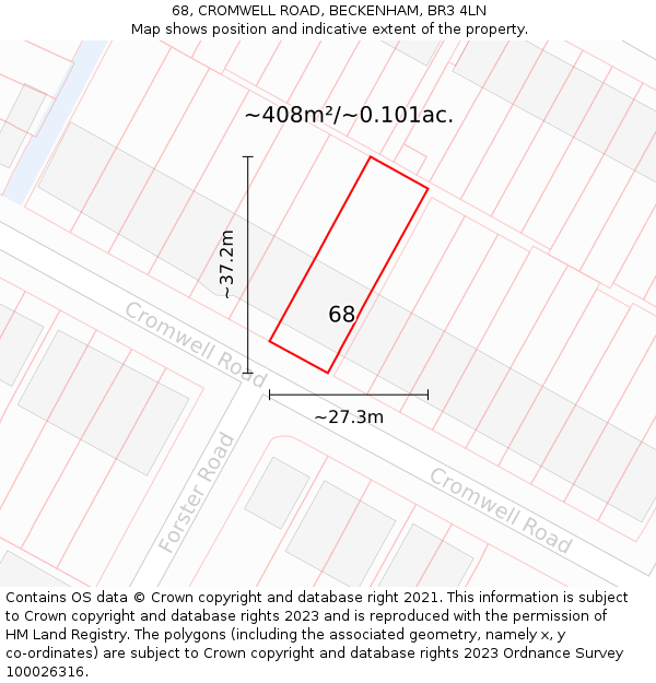 68, CROMWELL ROAD, BECKENHAM, BR3 4LN: Plot and title map