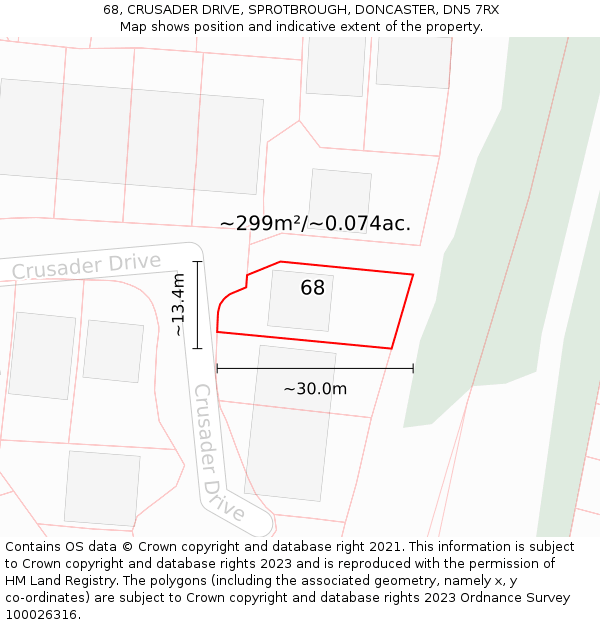 68, CRUSADER DRIVE, SPROTBROUGH, DONCASTER, DN5 7RX: Plot and title map