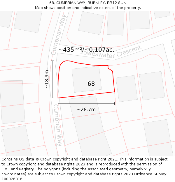 68, CUMBRIAN WAY, BURNLEY, BB12 8UN: Plot and title map