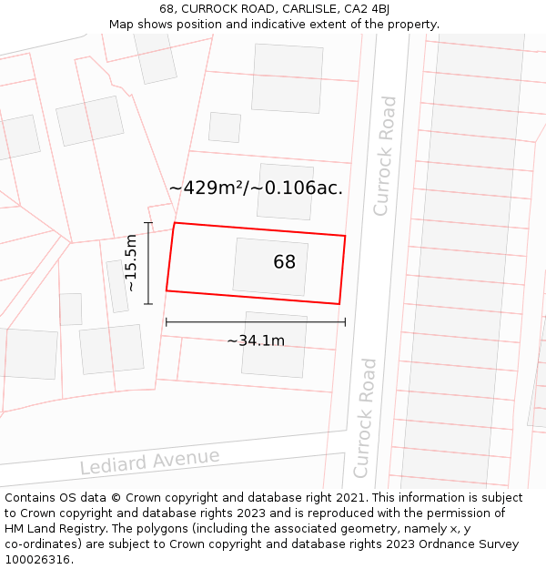 68, CURROCK ROAD, CARLISLE, CA2 4BJ: Plot and title map