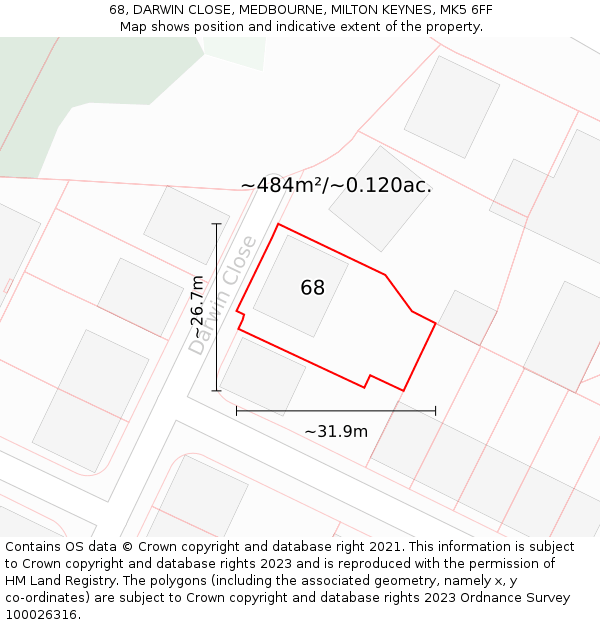 68, DARWIN CLOSE, MEDBOURNE, MILTON KEYNES, MK5 6FF: Plot and title map