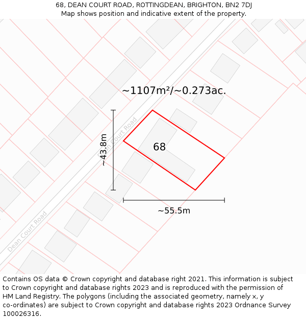68, DEAN COURT ROAD, ROTTINGDEAN, BRIGHTON, BN2 7DJ: Plot and title map