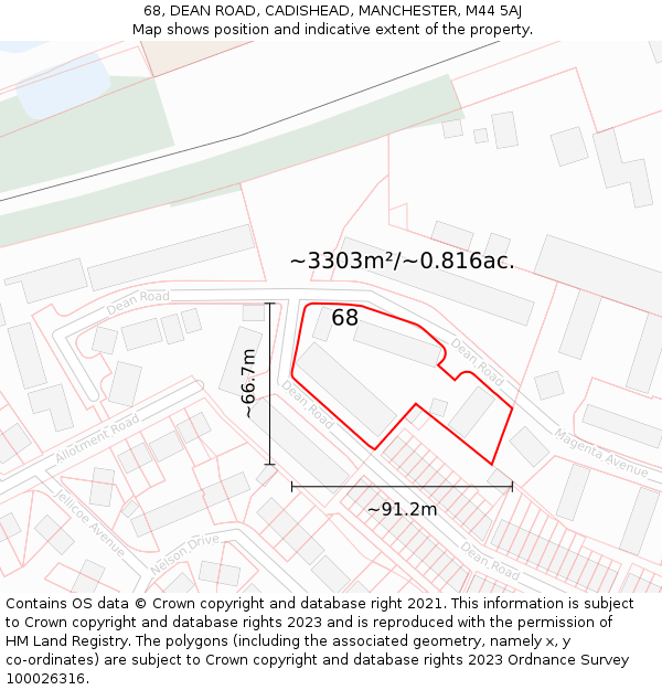 68, DEAN ROAD, CADISHEAD, MANCHESTER, M44 5AJ: Plot and title map