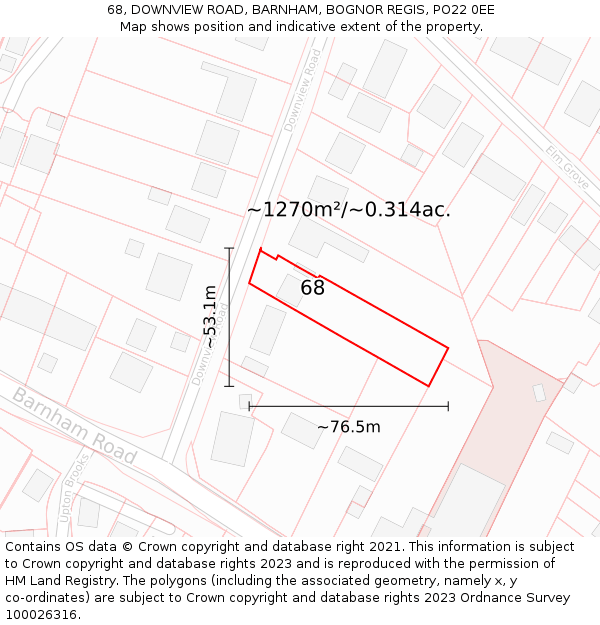 68, DOWNVIEW ROAD, BARNHAM, BOGNOR REGIS, PO22 0EE: Plot and title map