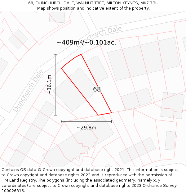 68, DUNCHURCH DALE, WALNUT TREE, MILTON KEYNES, MK7 7BU: Plot and title map