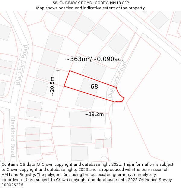 68, DUNNOCK ROAD, CORBY, NN18 8FP: Plot and title map