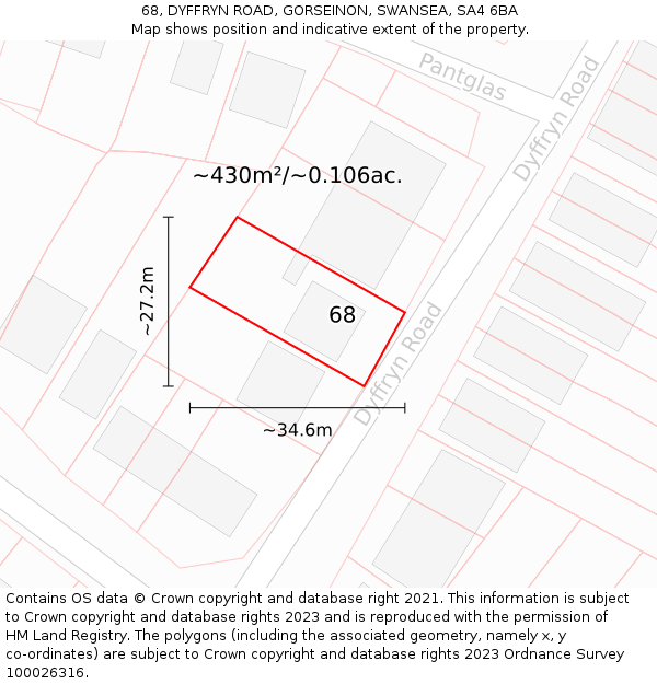 68, DYFFRYN ROAD, GORSEINON, SWANSEA, SA4 6BA: Plot and title map