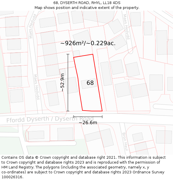 68, DYSERTH ROAD, RHYL, LL18 4DS: Plot and title map