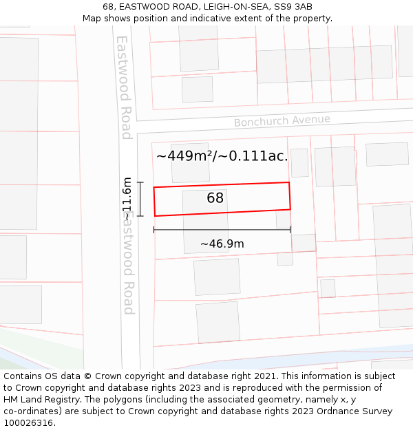 68, EASTWOOD ROAD, LEIGH-ON-SEA, SS9 3AB: Plot and title map