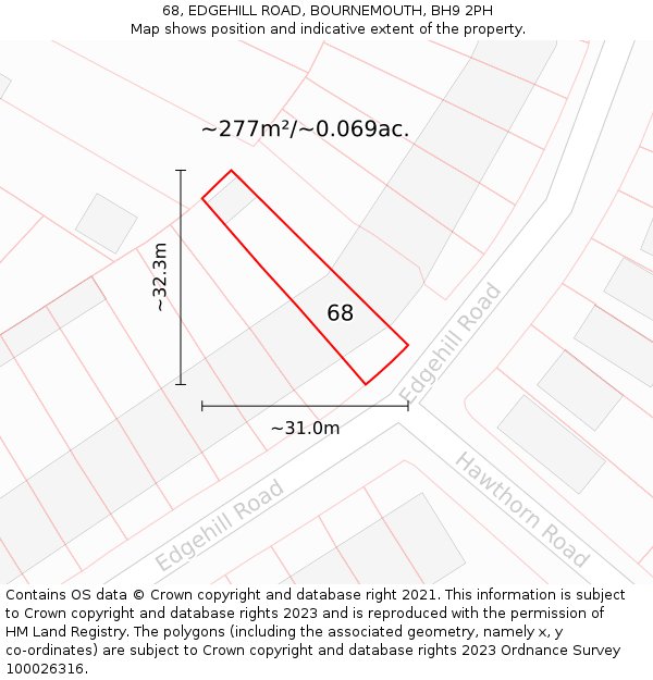 68, EDGEHILL ROAD, BOURNEMOUTH, BH9 2PH: Plot and title map