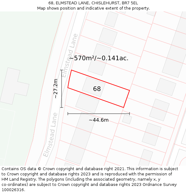 68, ELMSTEAD LANE, CHISLEHURST, BR7 5EL: Plot and title map