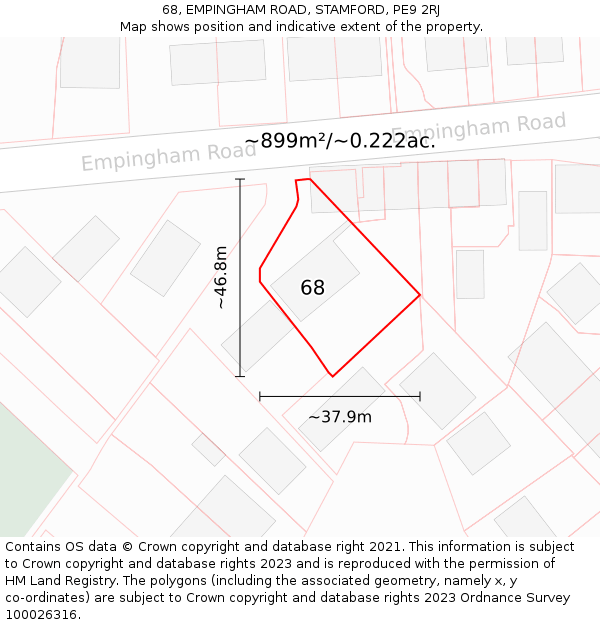 68, EMPINGHAM ROAD, STAMFORD, PE9 2RJ: Plot and title map