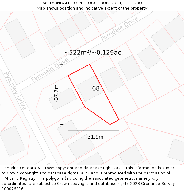 68, FARNDALE DRIVE, LOUGHBOROUGH, LE11 2RQ: Plot and title map