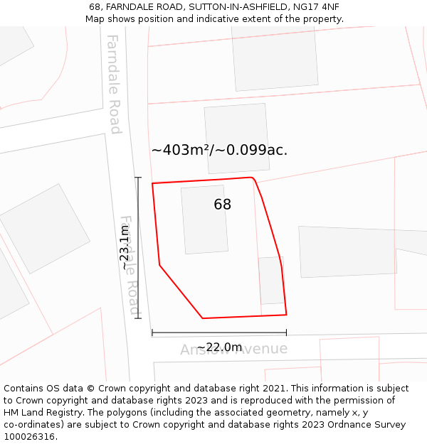 68, FARNDALE ROAD, SUTTON-IN-ASHFIELD, NG17 4NF: Plot and title map