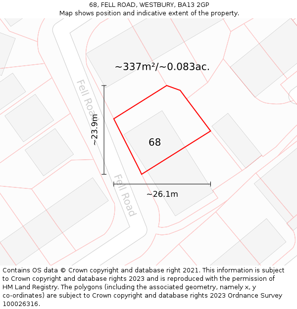 68, FELL ROAD, WESTBURY, BA13 2GP: Plot and title map