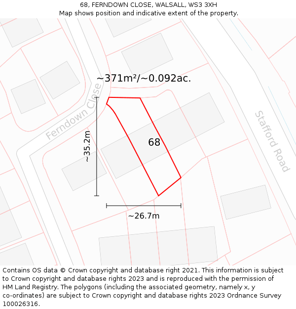 68, FERNDOWN CLOSE, WALSALL, WS3 3XH: Plot and title map