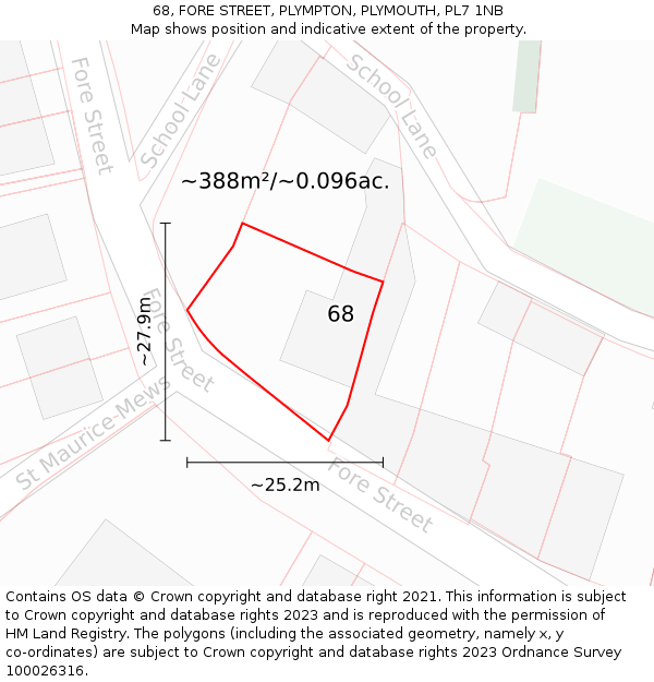 68, FORE STREET, PLYMPTON, PLYMOUTH, PL7 1NB: Plot and title map