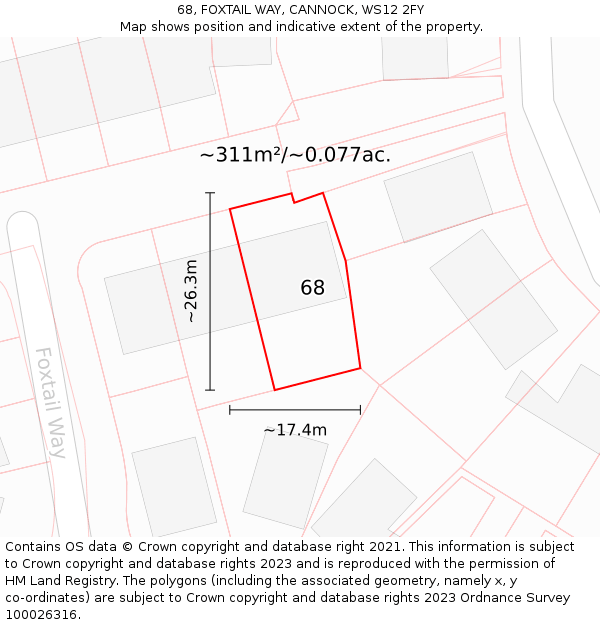 68, FOXTAIL WAY, CANNOCK, WS12 2FY: Plot and title map