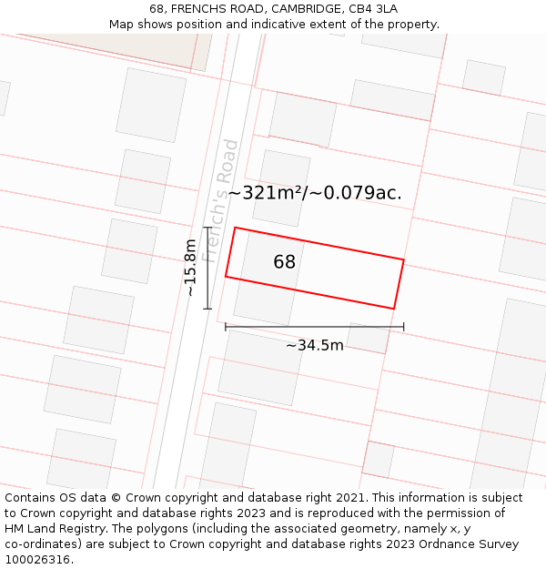 68, FRENCHS ROAD, CAMBRIDGE, CB4 3LA: Plot and title map