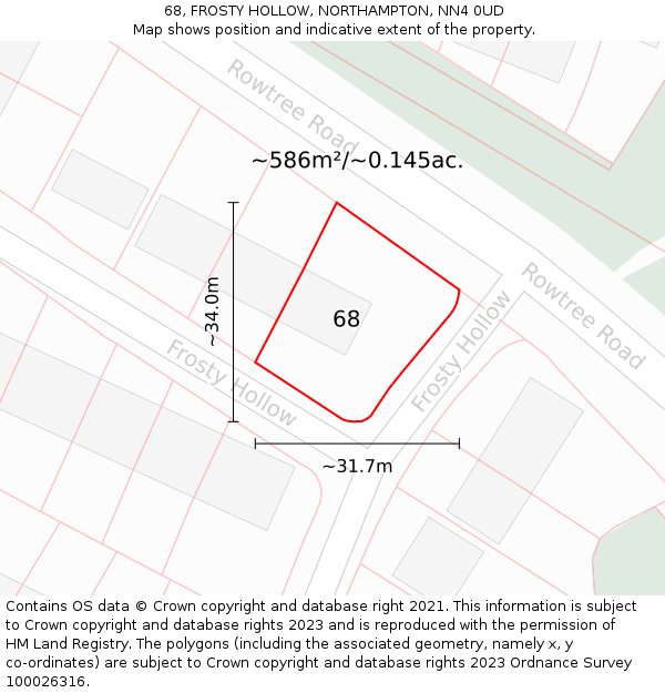 68, FROSTY HOLLOW, NORTHAMPTON, NN4 0UD: Plot and title map