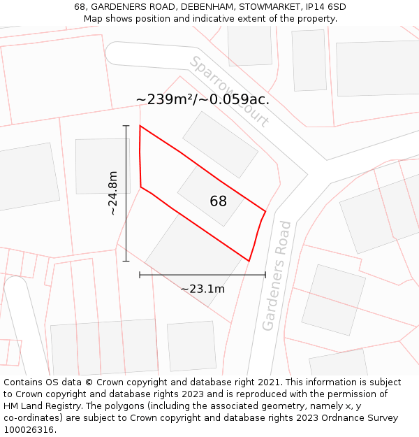 68, GARDENERS ROAD, DEBENHAM, STOWMARKET, IP14 6SD: Plot and title map