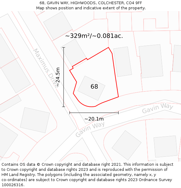 68, GAVIN WAY, HIGHWOODS, COLCHESTER, CO4 9FF: Plot and title map