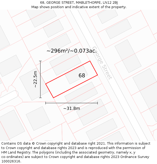 68, GEORGE STREET, MABLETHORPE, LN12 2BJ: Plot and title map