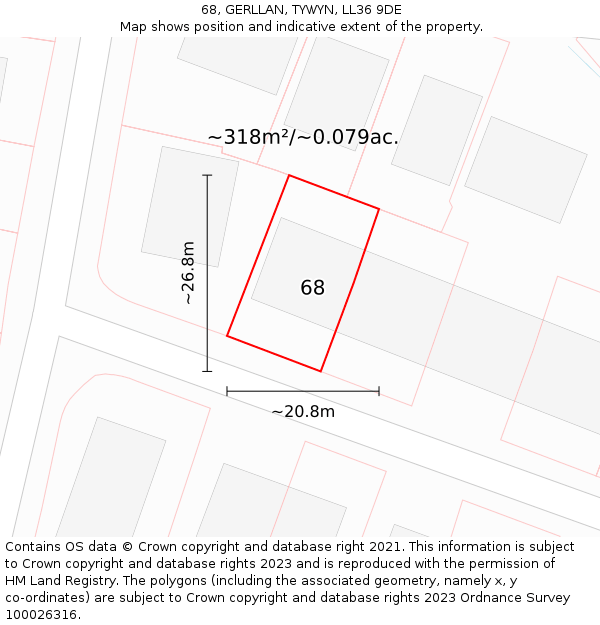 68, GERLLAN, TYWYN, LL36 9DE: Plot and title map