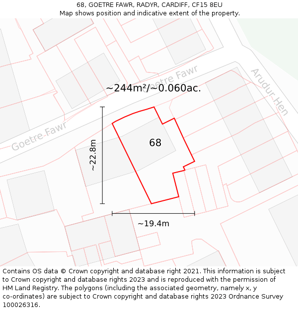 68, GOETRE FAWR, RADYR, CARDIFF, CF15 8EU: Plot and title map