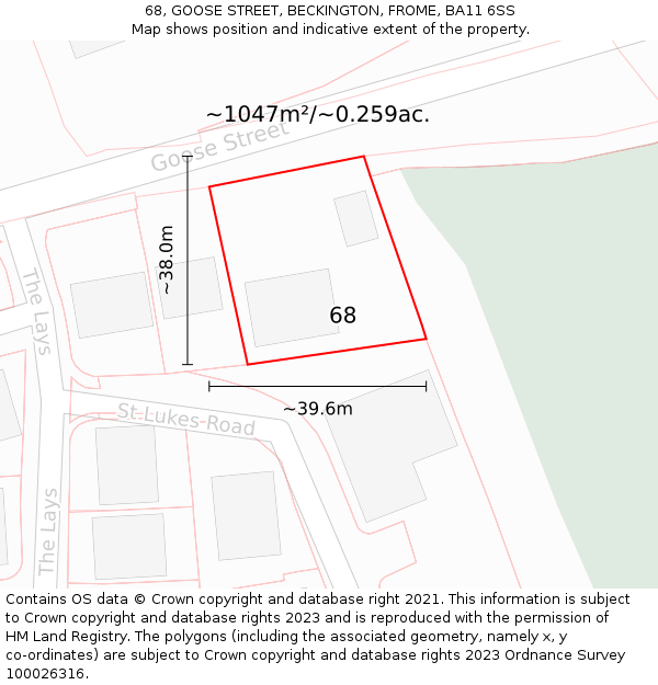 68, GOOSE STREET, BECKINGTON, FROME, BA11 6SS: Plot and title map