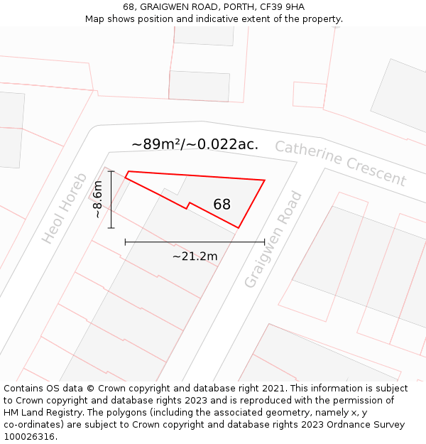 68, GRAIGWEN ROAD, PORTH, CF39 9HA: Plot and title map