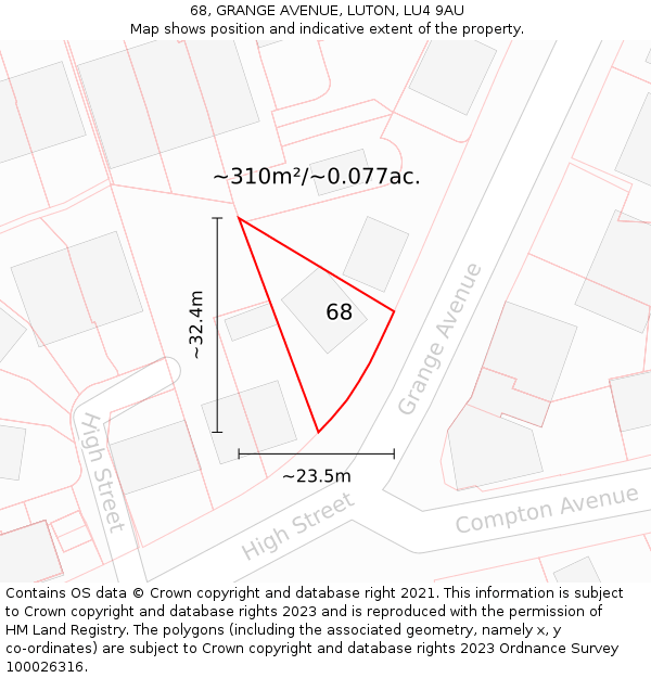 68, GRANGE AVENUE, LUTON, LU4 9AU: Plot and title map